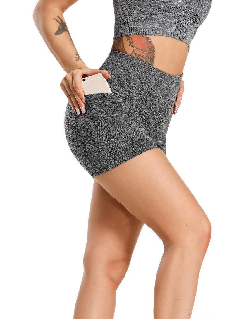Gray Seamless High Waist Women Fitness Shorts