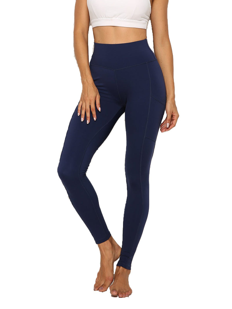 Solid Color Ruched High Waist Pockets Fitness Leggings-JustFittoo