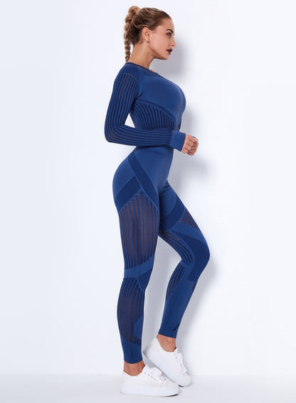 Seamless Women Solid Hollow Out Sport Shirt and Legging-JustFittoo