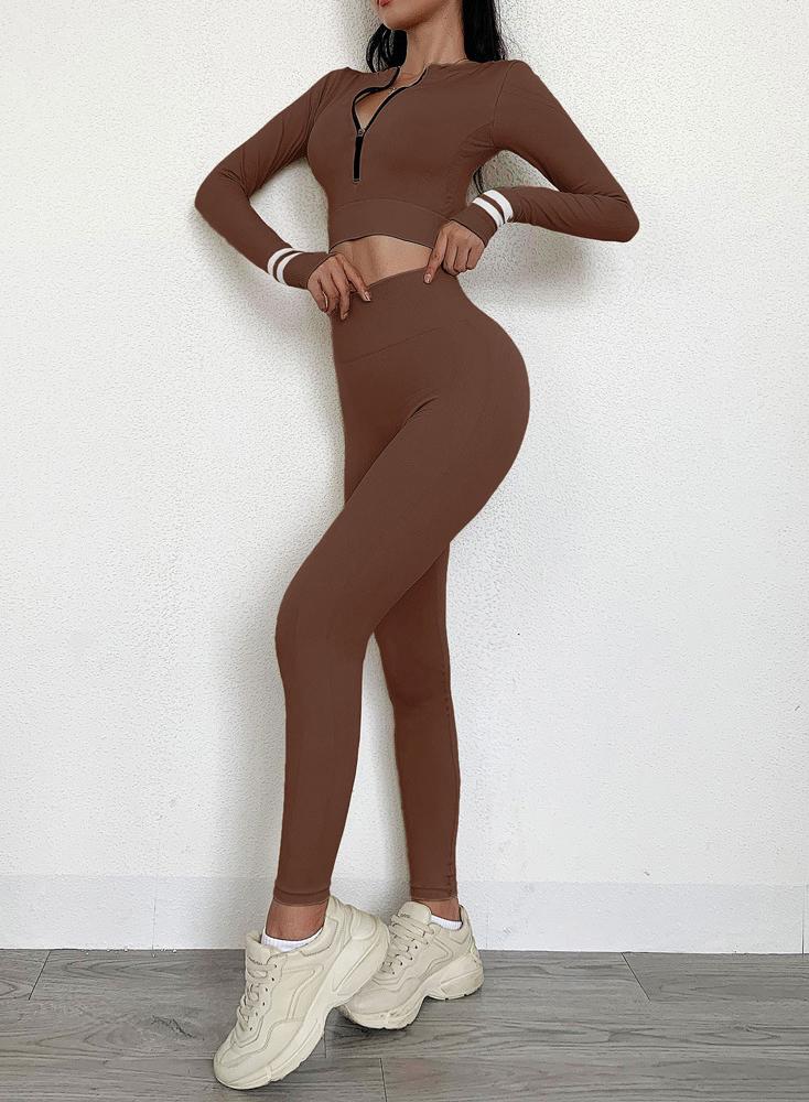 Women Zipper Crop Sport Top and Legging-JustFittoo