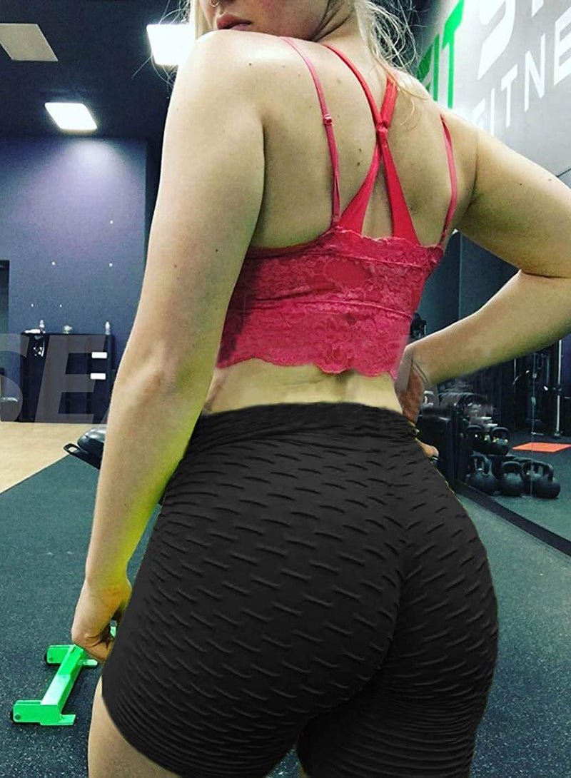 Textured High Elastic Workout Yoga Shorts