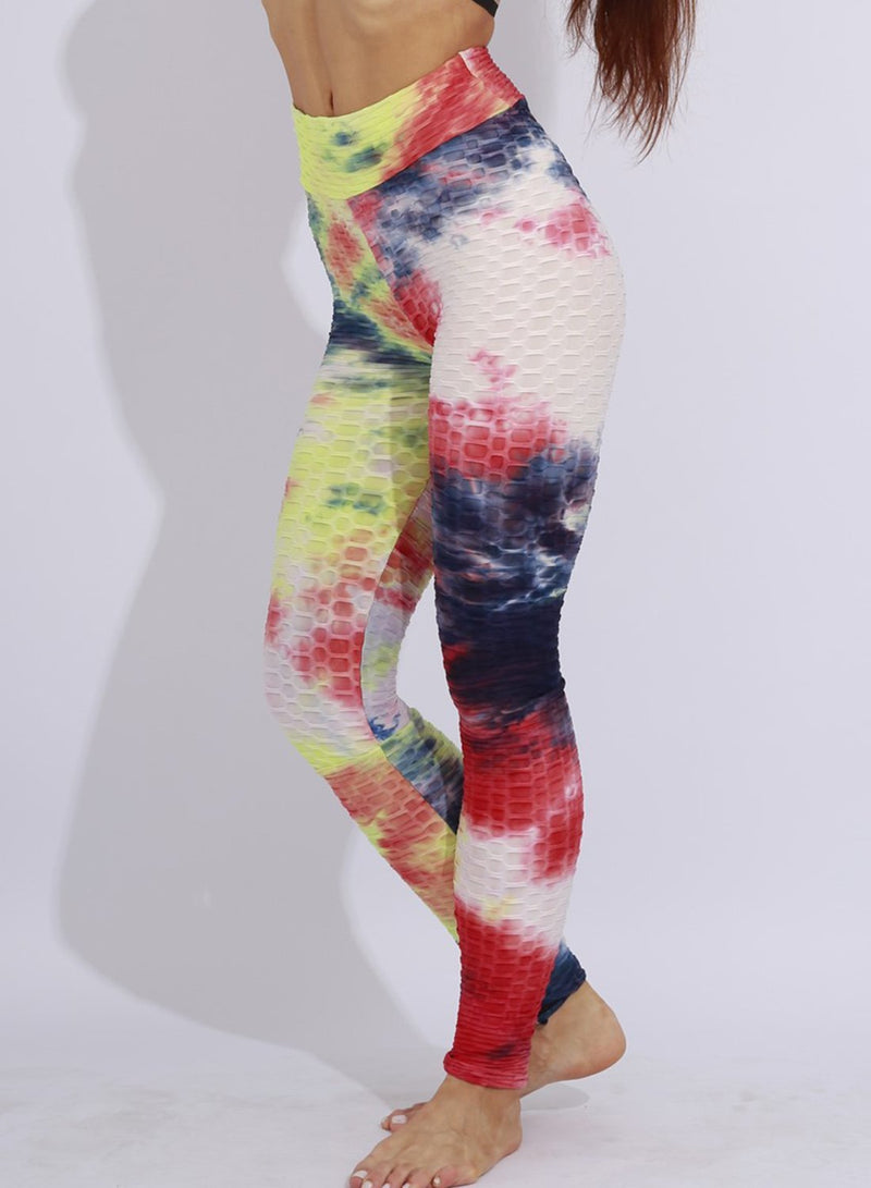 Fittoo Tie-dyed Textured Ruched Leggings Women Gym Sports Leggings