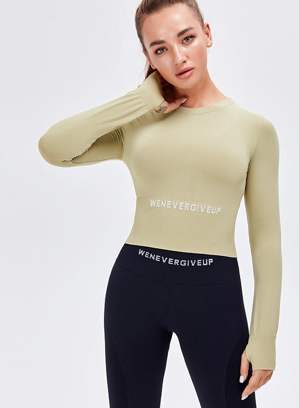 Long Sleeve Crop Top Women Running Sports Tops