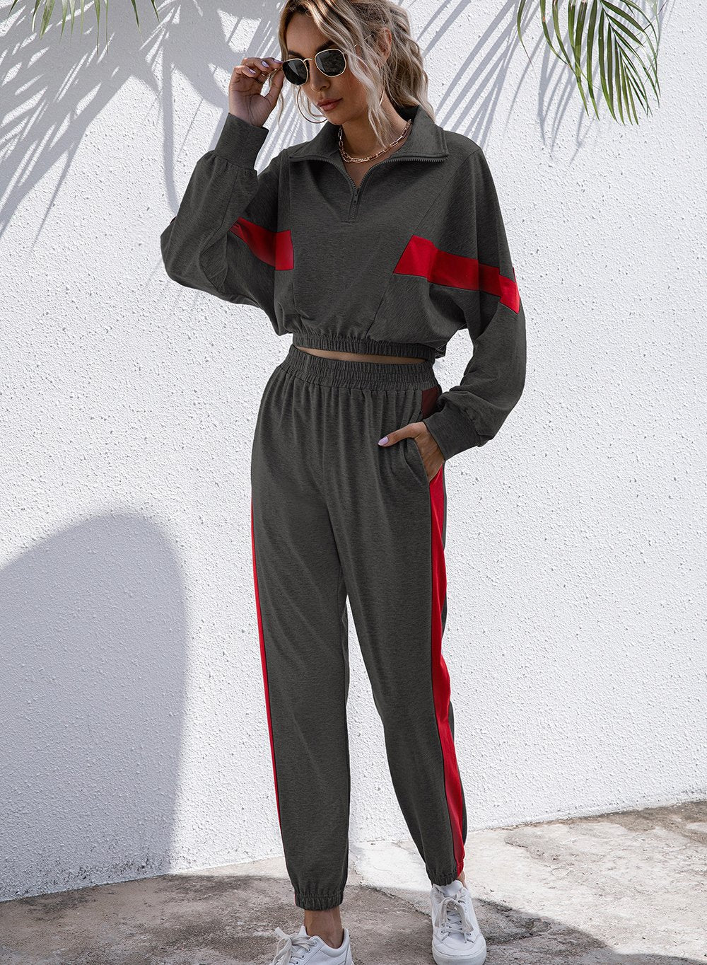 Women Casual Crop Top Long Sleeve and Pants Sets