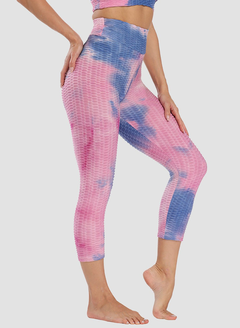 Fittoo Tie-dyed Ruched Leggings Textured Scrunch Butt Honeycomb Leggings