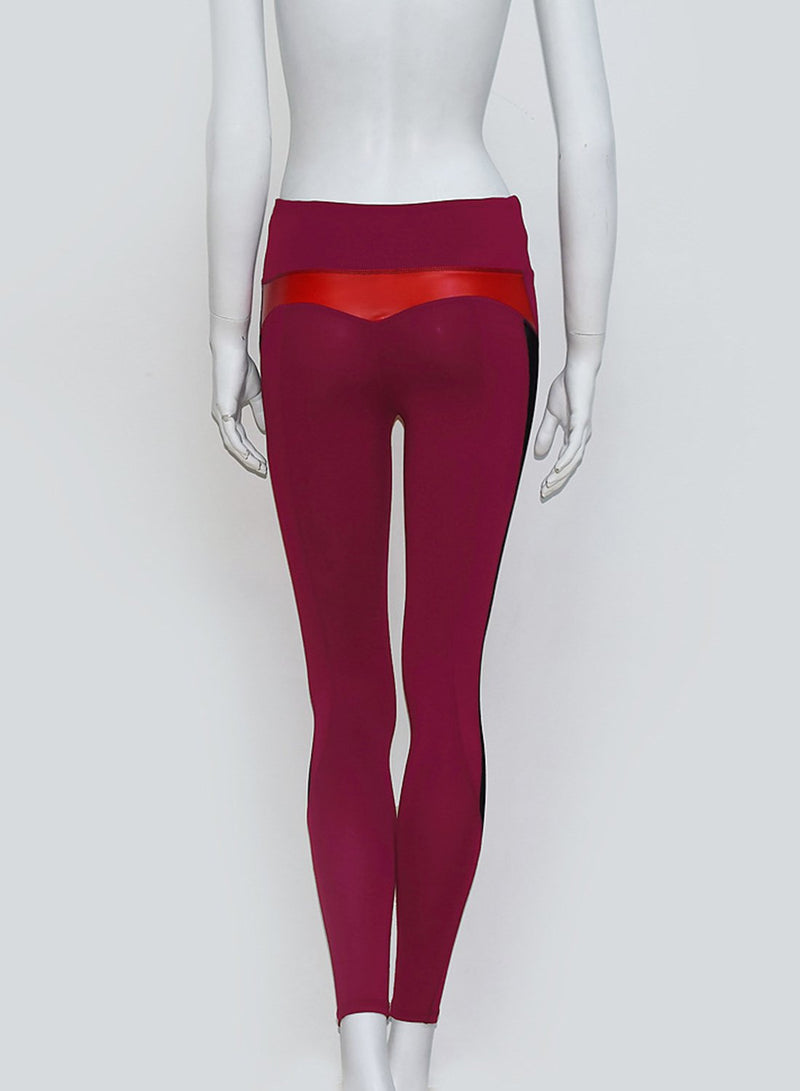 Women High Waist Leather Split Sports Leggings-JustFittoo