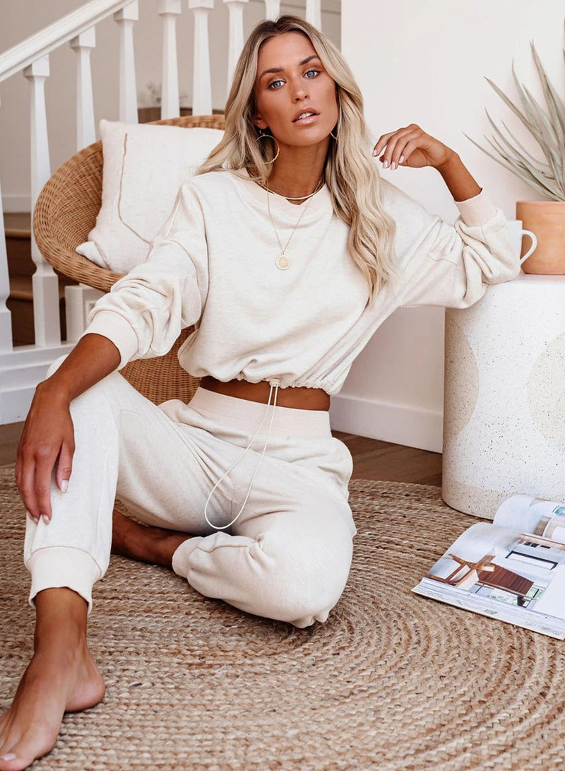 Women Fall Solid Round Neck Casual Sets