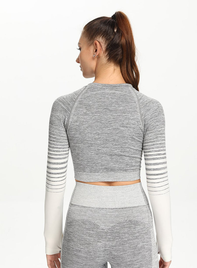 Women Contrast Color Long Sleeve Crop Sports Top