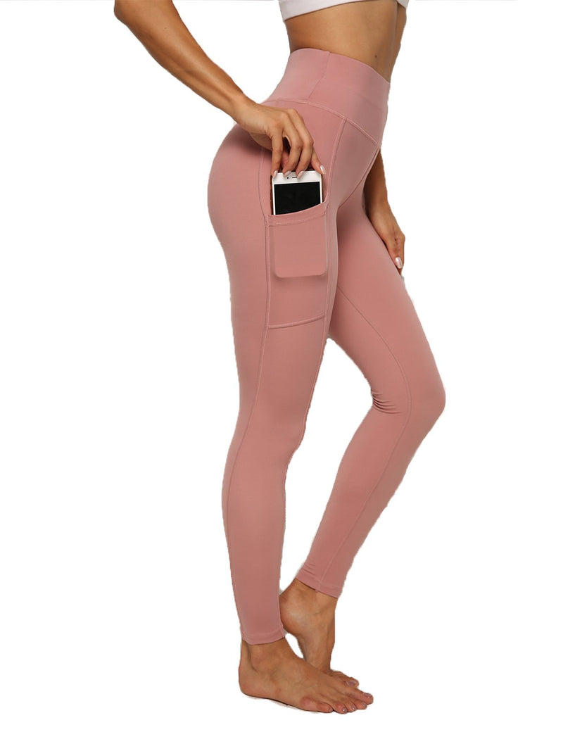 Solid Color Ruched High Waist Pockets Fitness Leggings-JustFittoo