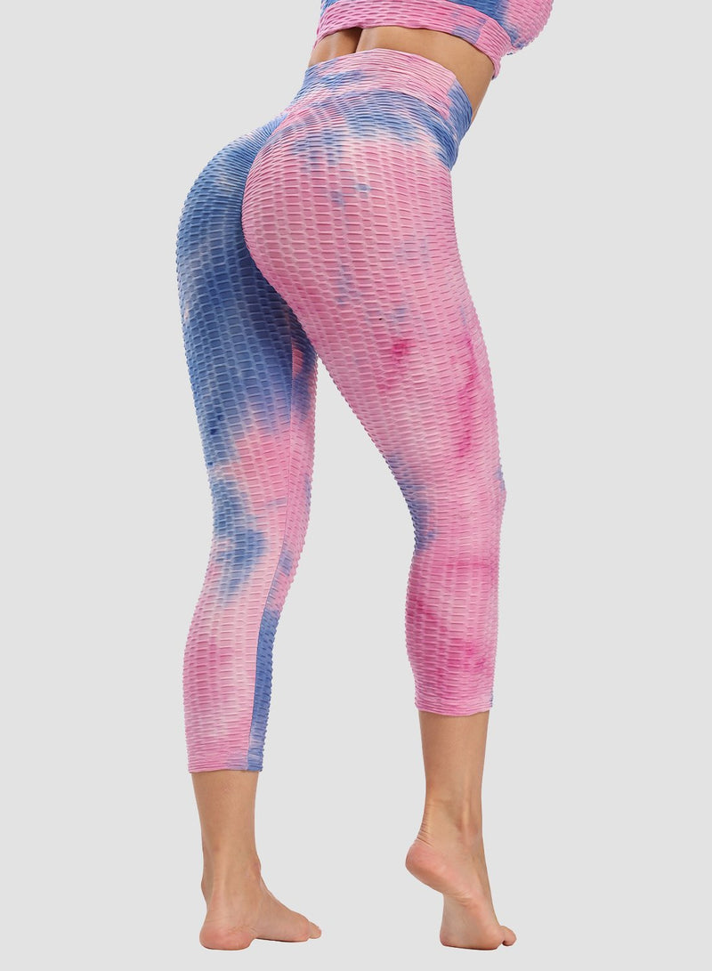 Fittoo Tie-dyed Ruched Leggings Textured Scrunch Butt Honeycomb Leggings