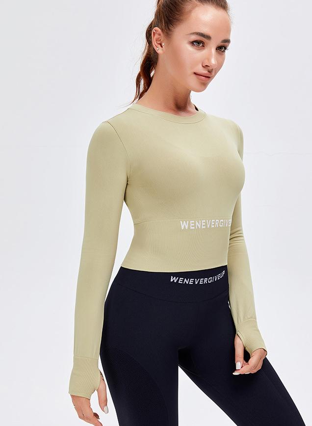 Long Sleeve Crop Top Women Running Sports Tops
