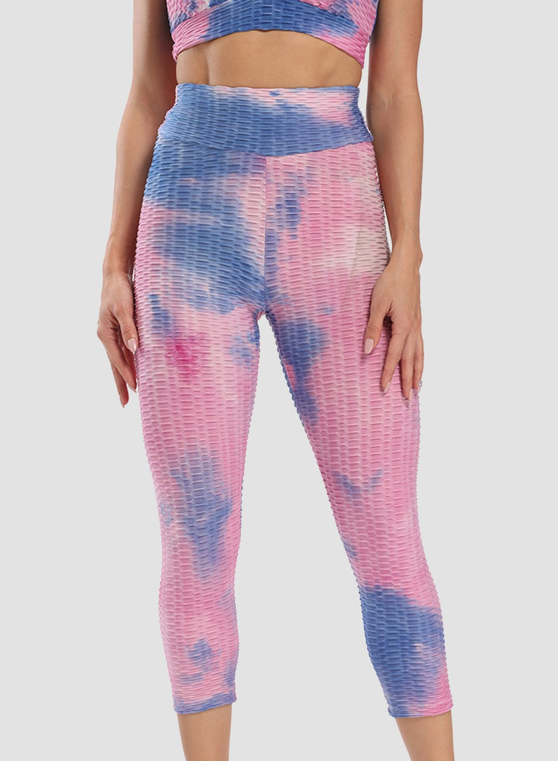 Fittoo Tie-dyed Ruched Leggings Textured Scrunch Butt Honeycomb Leggings