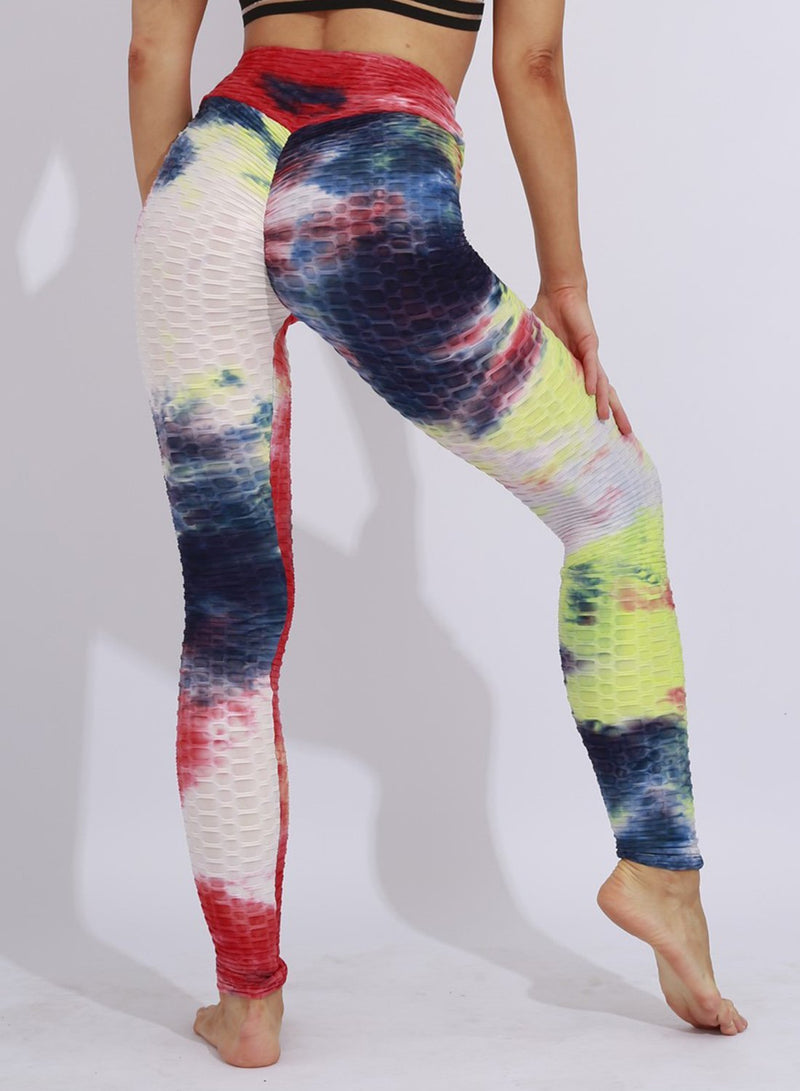 Fittoo Tie-dyed Textured Ruched Leggings Women Gym Sports Leggings