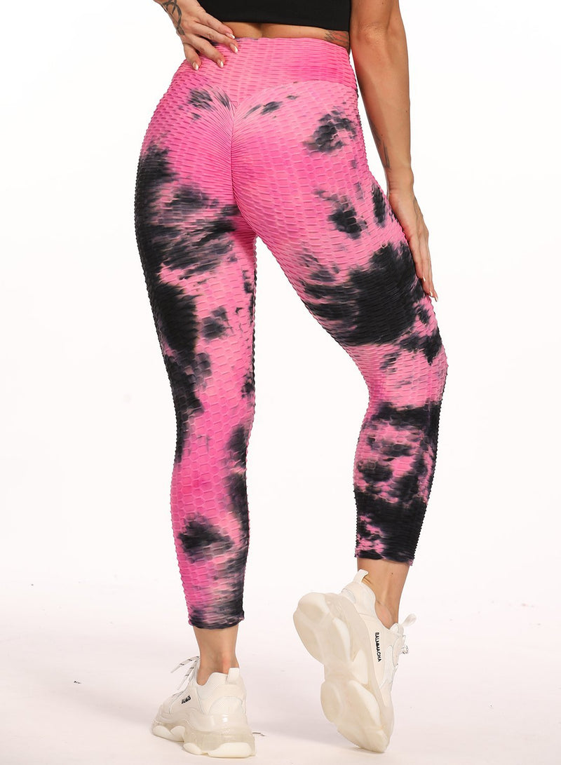 Stretchy Textured Tie-dyed Ruched Sports Cropped Leggings