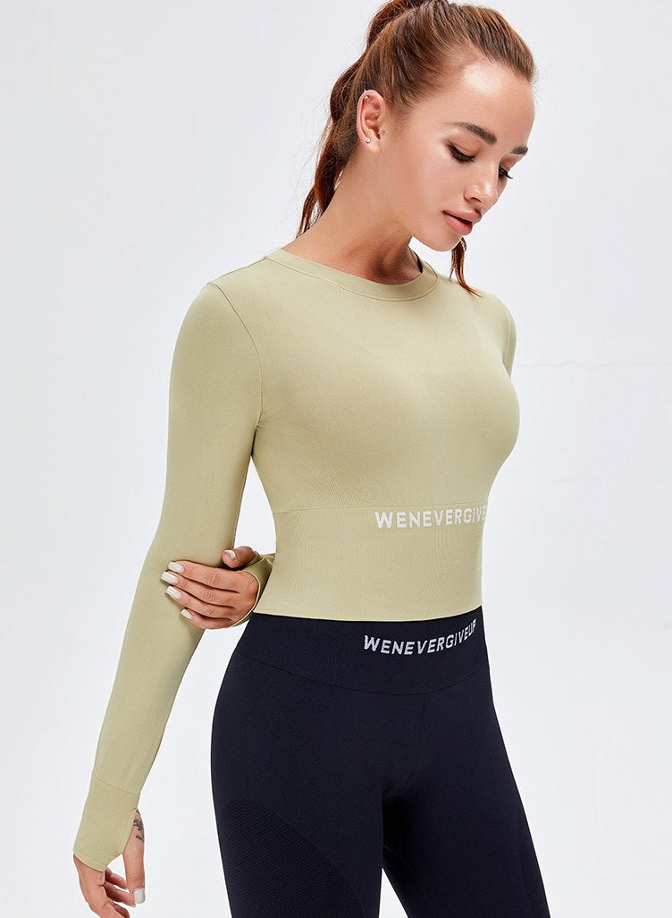 Long Sleeve Crop Top Women Running Sports Tops