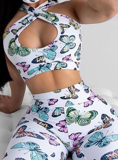 Women Butterfly Design Backless Top and Legging Sets