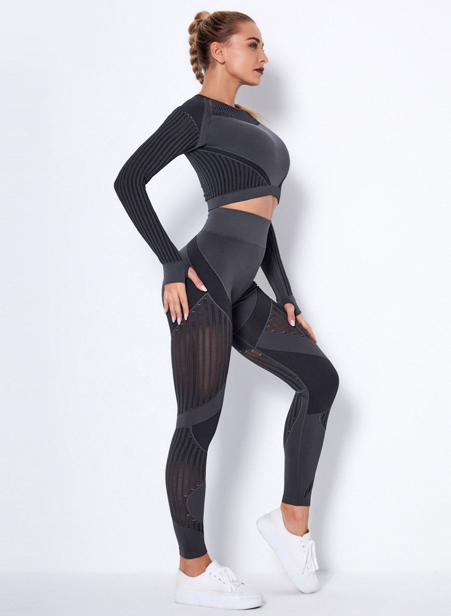 Seamless Women Solid Hollow Out Sport Shirt and Legging-JustFittoo