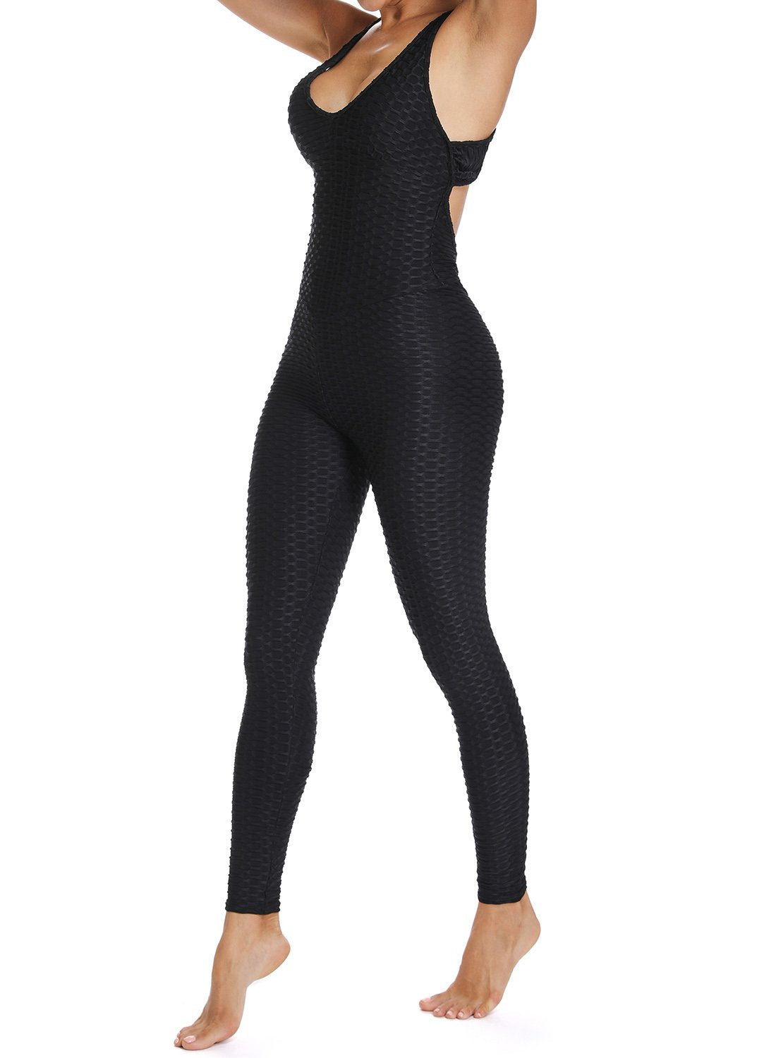 Women's Solid Color Backless Textured Yoga Jumpsuits