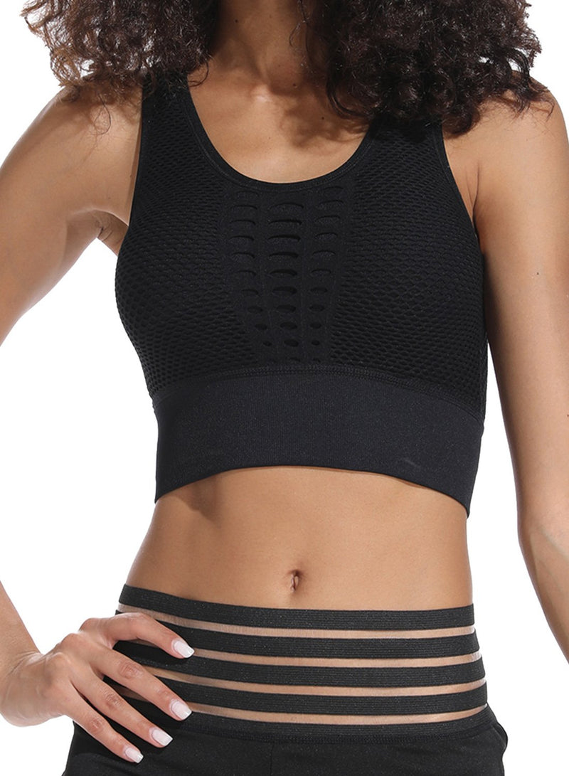 Women's Grid Mesh Back Hollow Out Ultra Soft Seamless Top Bra