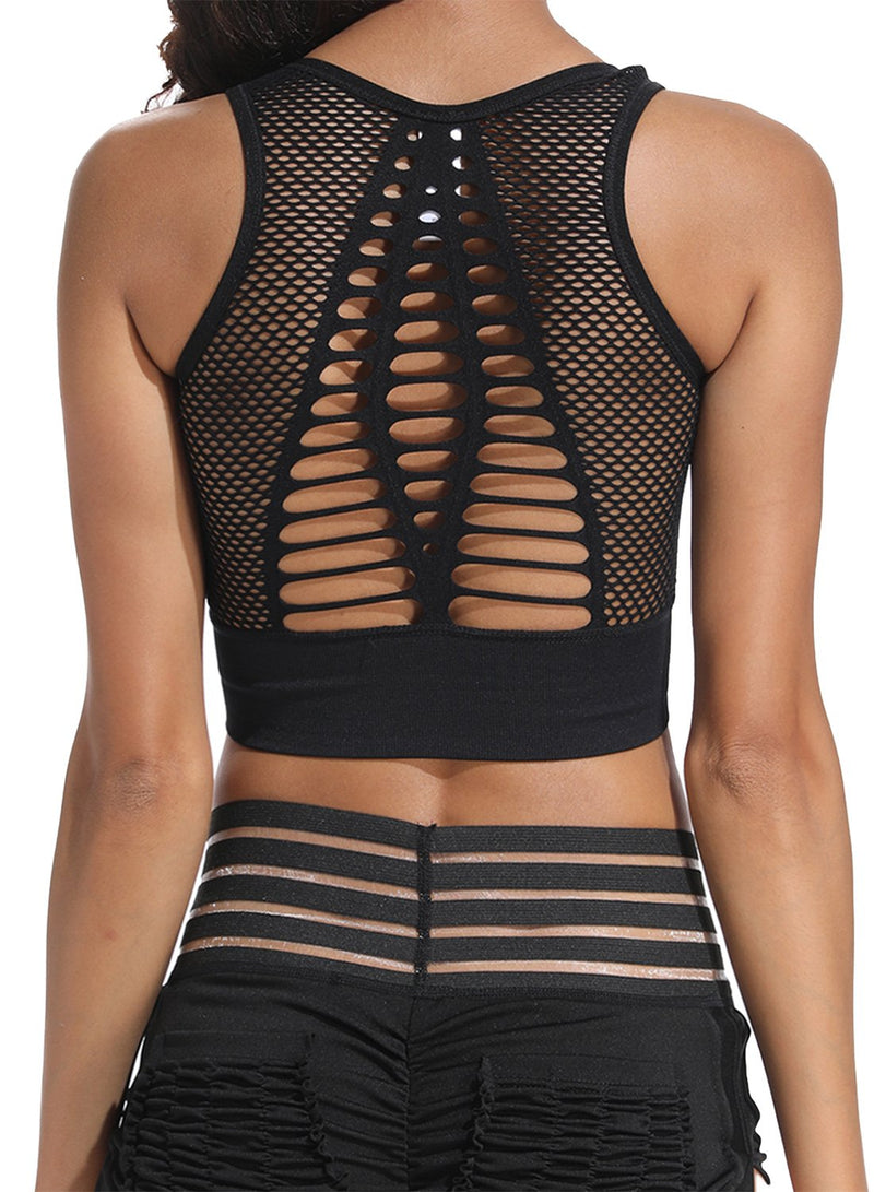 Women's Grid Mesh Back Hollow Out Ultra Soft Seamless Top Bra