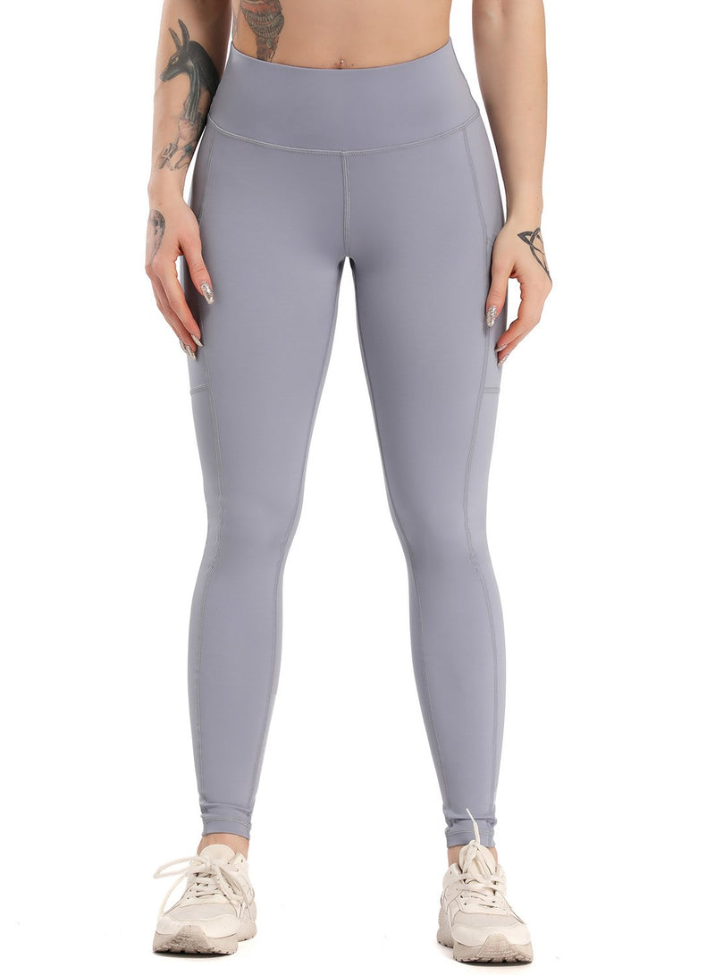 Solid Color Ruched High Waist Pockets Fitness Leggings-JustFittoo