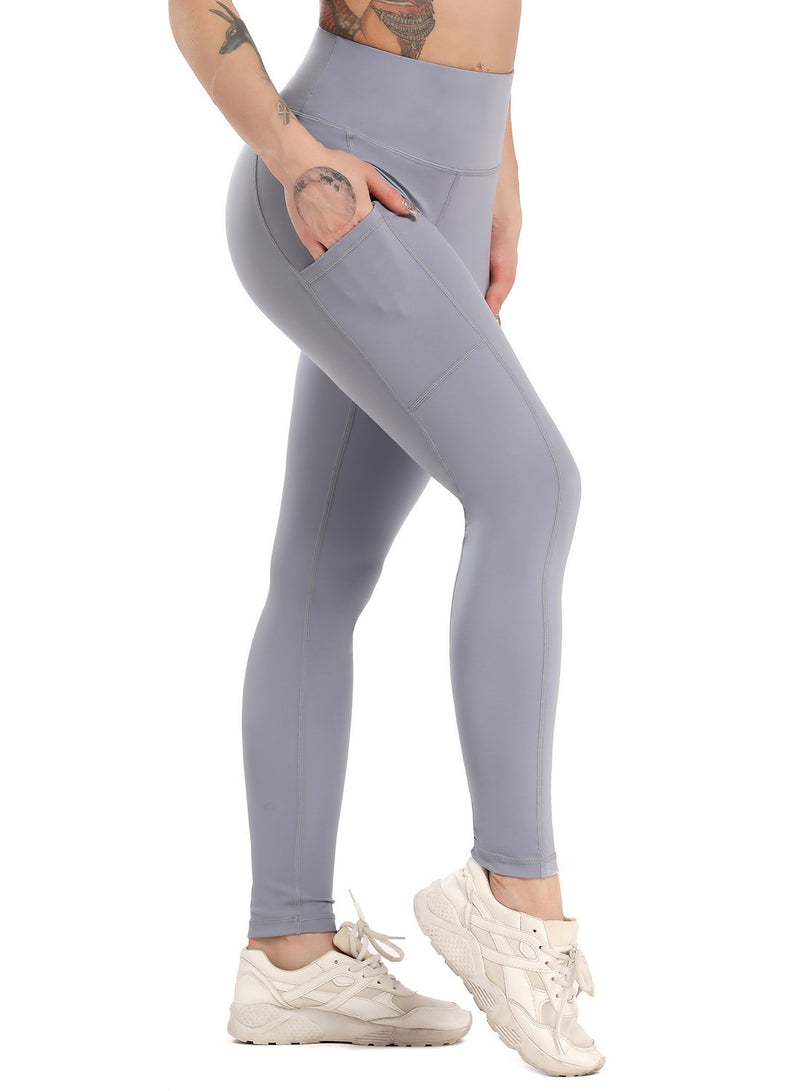 Solid Color Ruched High Waist Pockets Fitness Leggings-JustFittoo