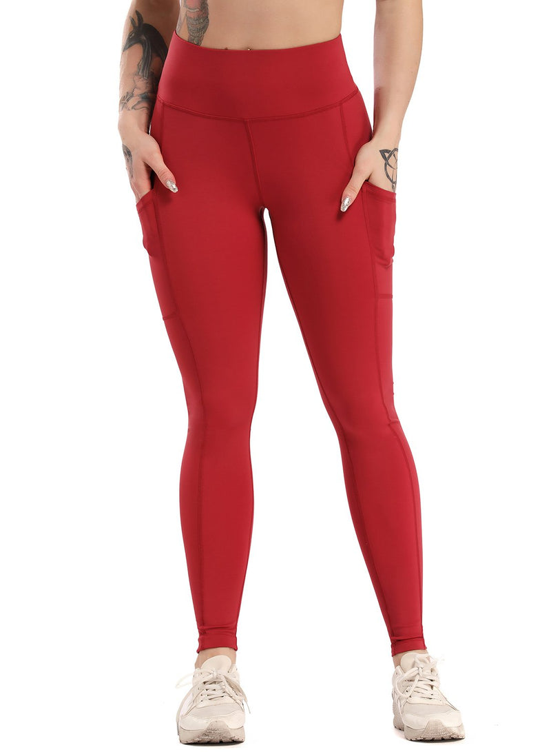 Solid Color Ruched High Waist Pockets Fitness Leggings-JustFittoo