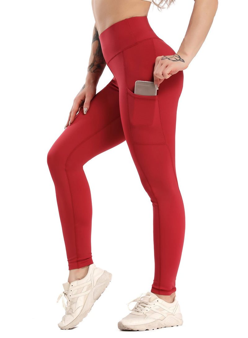 Solid Color Ruched High Waist Pockets Fitness Leggings-JustFittoo