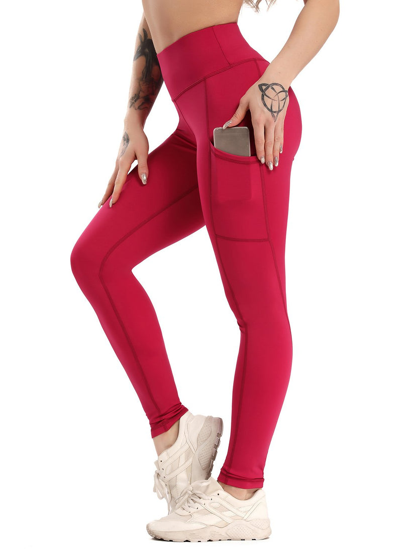 Solid Color Ruched High Waist Pockets Fitness Leggings-JustFittoo