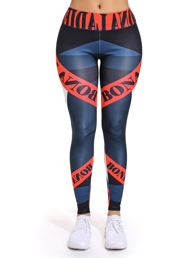 Letter Printing with Contrast Color Yoga Pants for Women