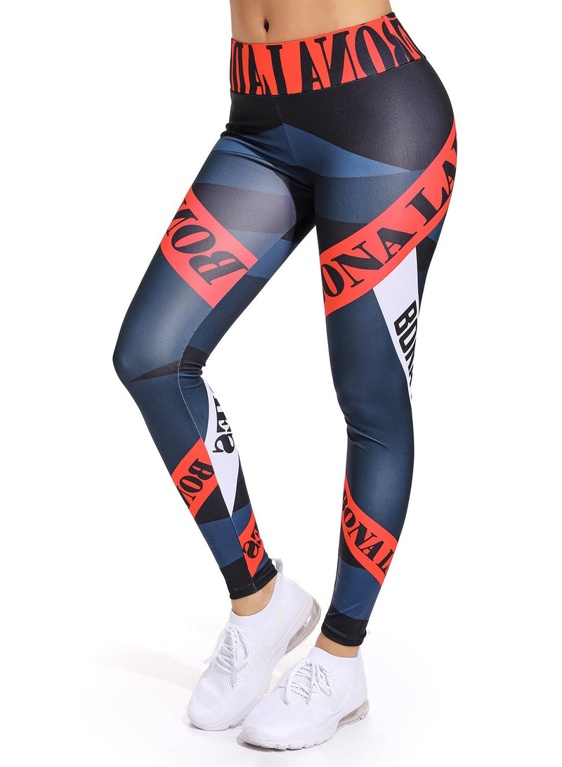 Letter Printing with Contrast Color Yoga Pants for Women