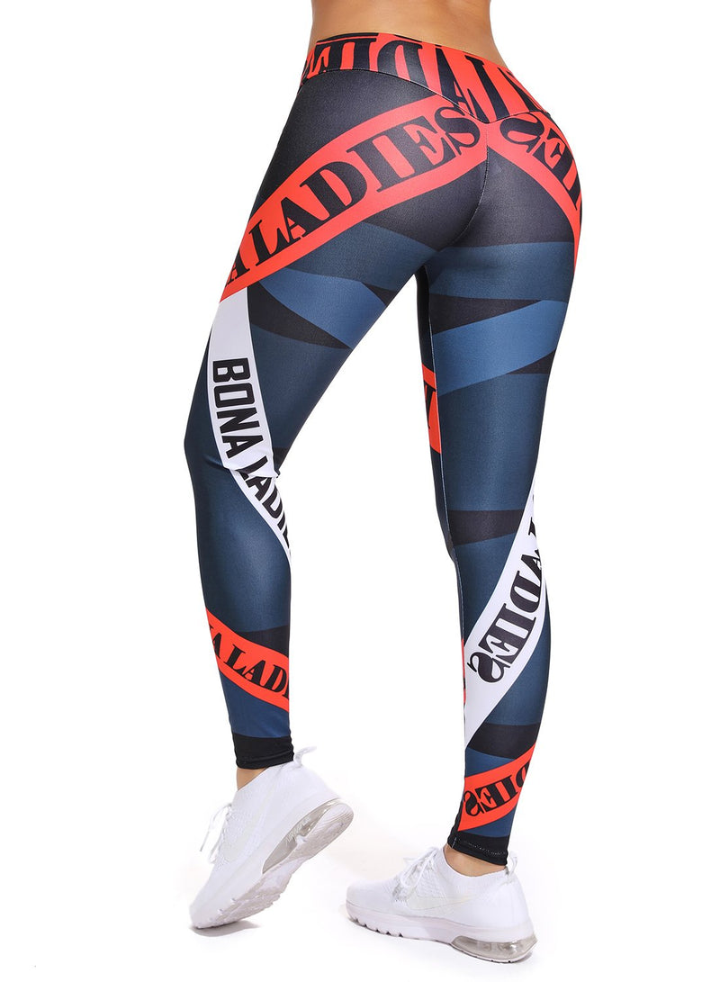 Letter Printing with Contrast Color Yoga Pants for Women