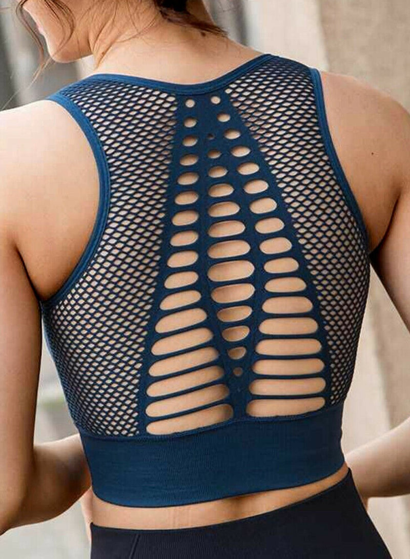 Women's Grid Mesh Back Hollow Out Ultra Soft Seamless Top Bra