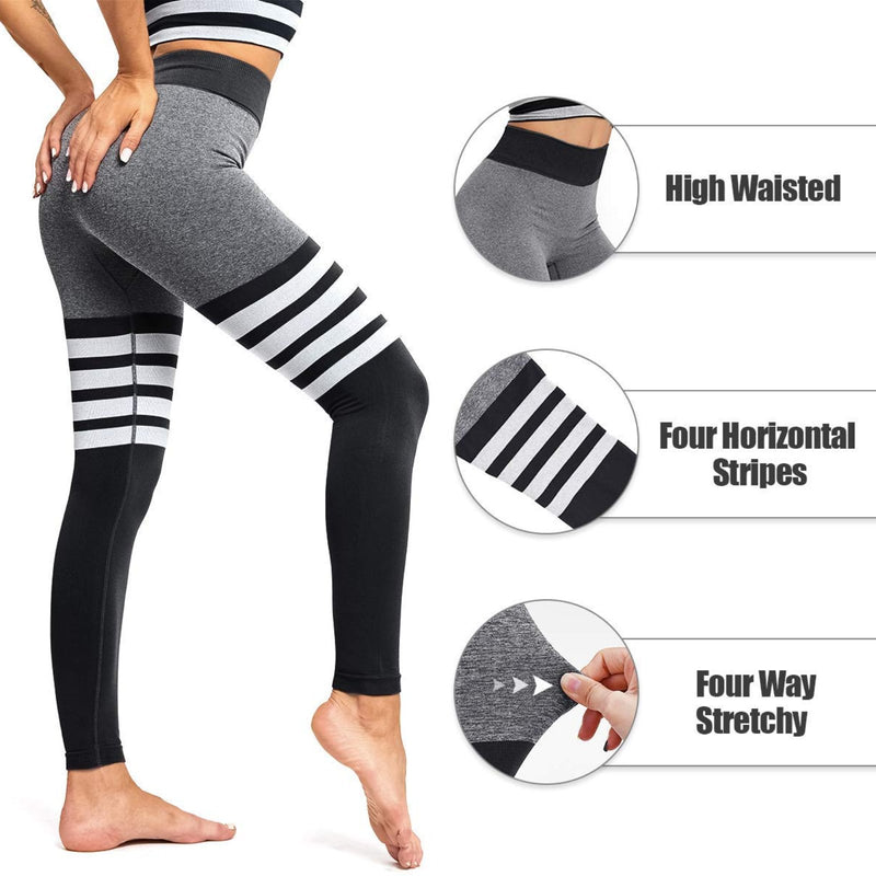 Contrast Color Stripes Seamless Women Yoga Pants-JustFittoo