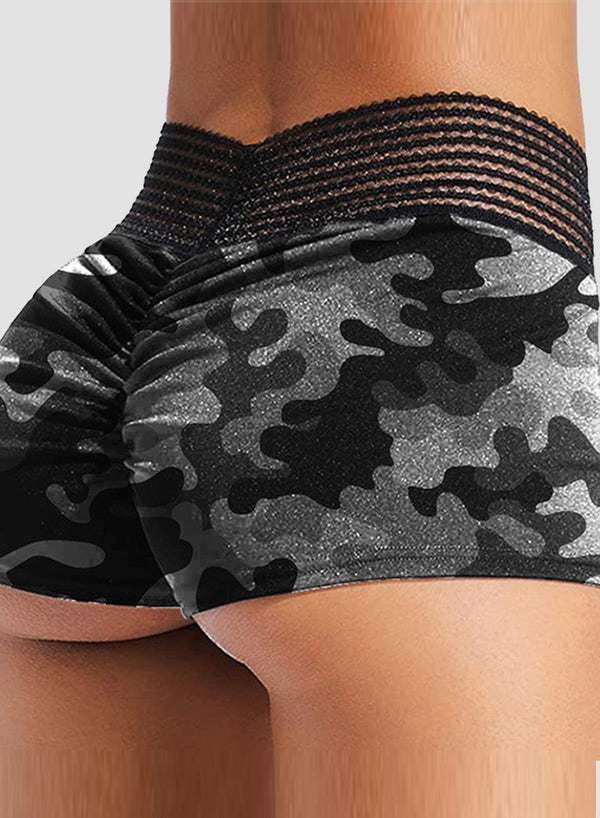 Camouflage Special Waistband Ruched Shorts