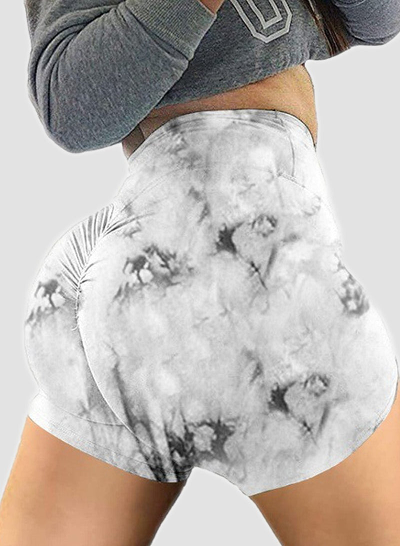 Women Ruched Tie Dye Yoga Shorts