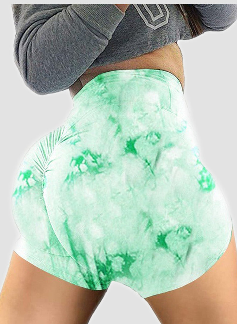 Women Ruched Tie Dye Yoga Shorts