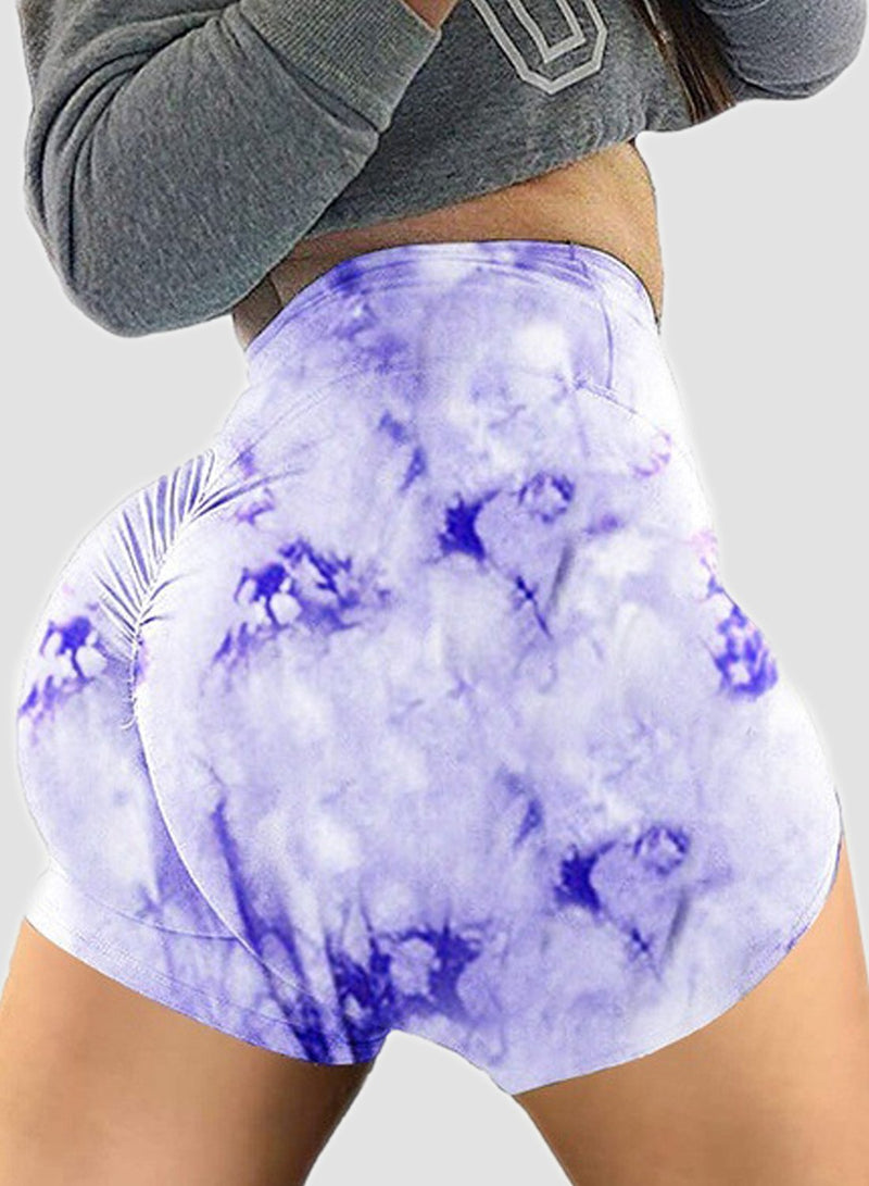 Women Ruched Tie Dye Yoga Shorts