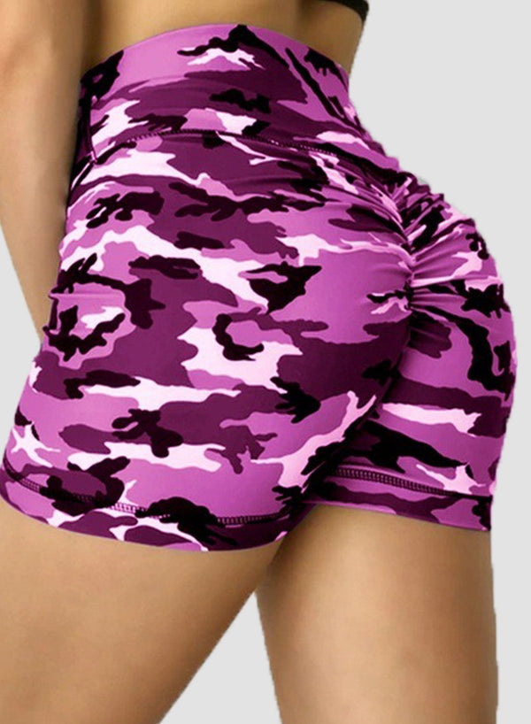 Camouflage Rouched High Waist Yoga Shorts