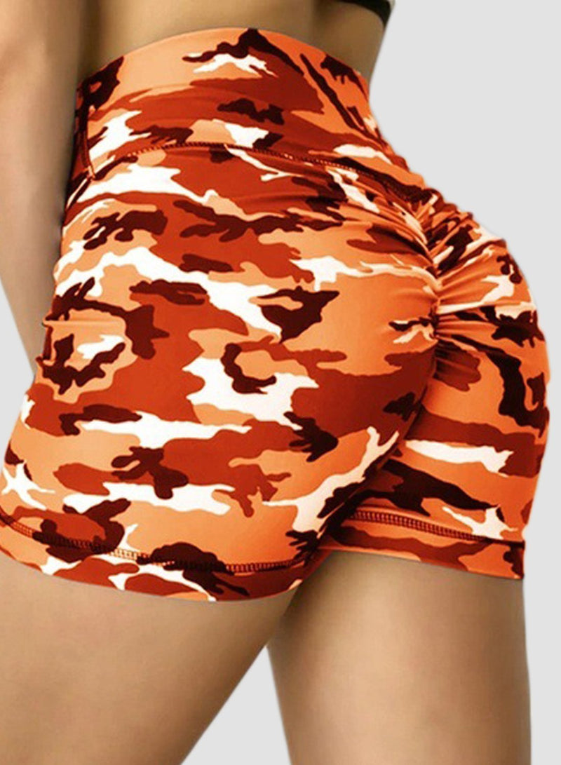 Camouflage Rouched High Waist Yoga Shorts