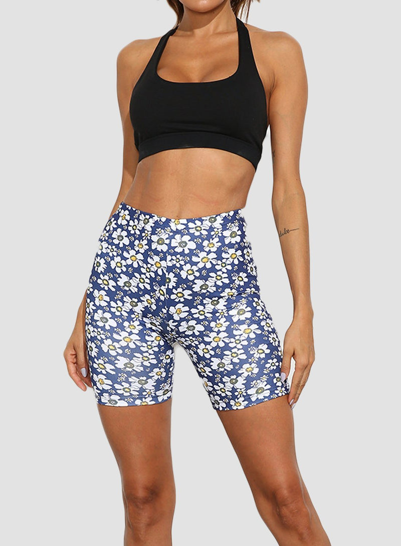 Blue Plus Size Floral Print Short