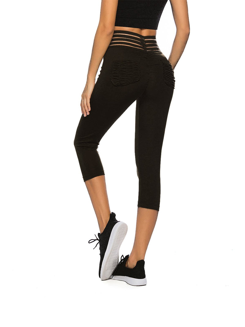 Women's Elastic Waistband Workout Capris Yoga Pants-JustFittoo