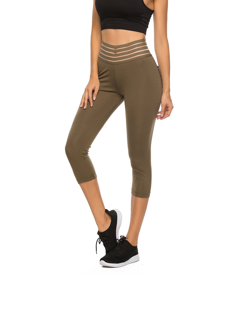 Women's Elastic Waistband Workout Capris Yoga Pants-JustFittoo