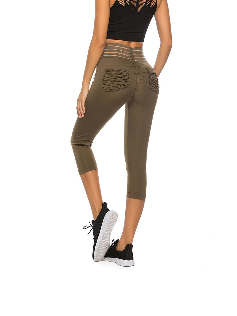 Women's Elastic Waistband Workout Capris Yoga Pants-JustFittoo
