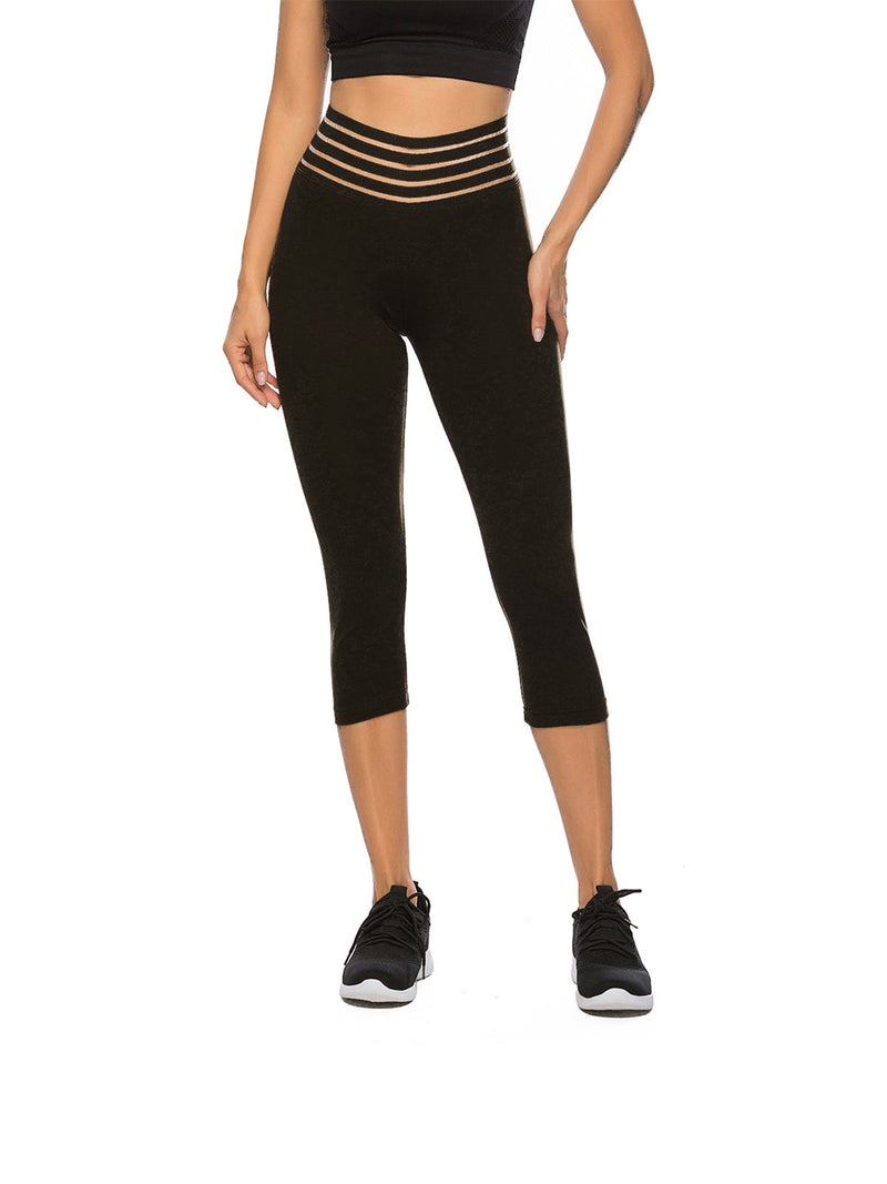 Women's Elastic Waistband Workout Capris Yoga Pants-JustFittoo
