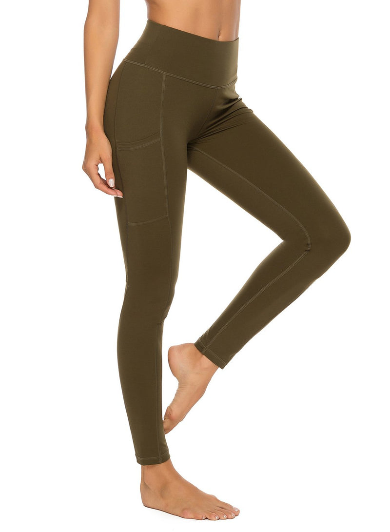 Solid Color Ruched High Waist Pockets Fitness Leggings-JustFittoo