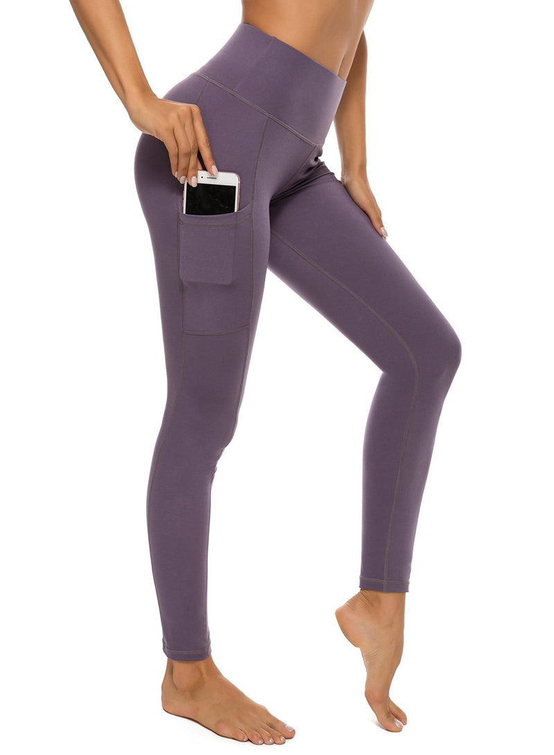 Solid Color Ruched High Waist Pockets Fitness Leggings-JustFittoo