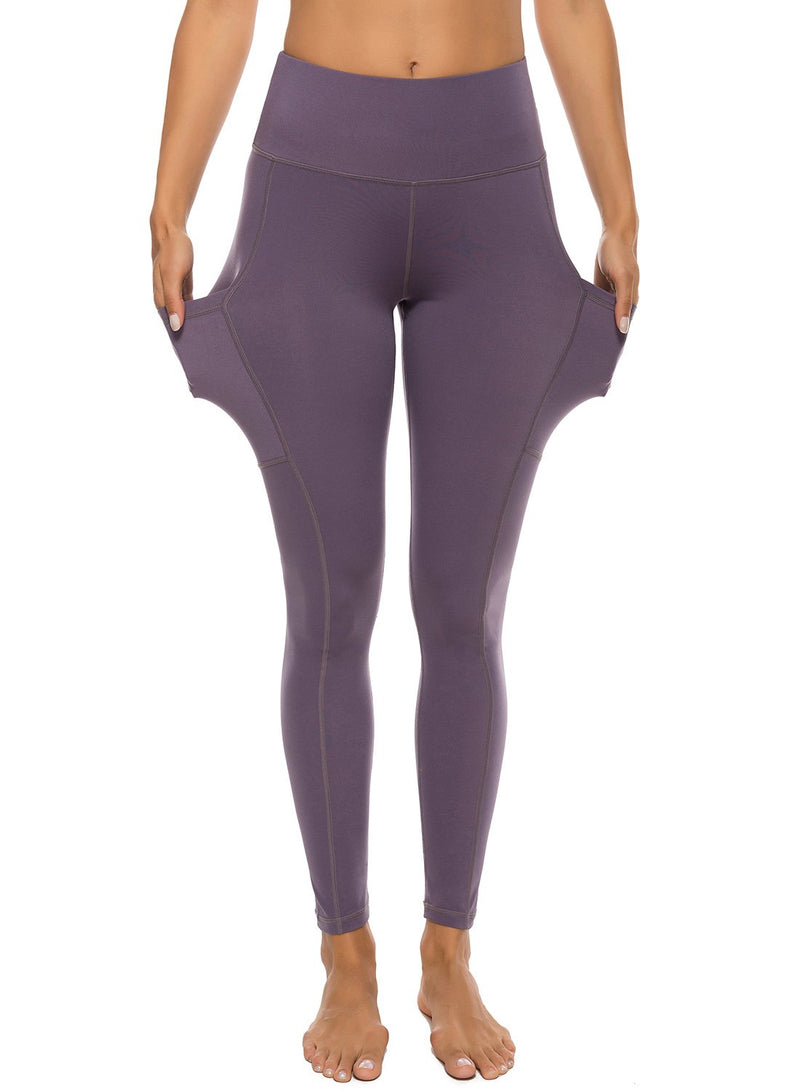 Solid Color Ruched High Waist Pockets Fitness Leggings-JustFittoo