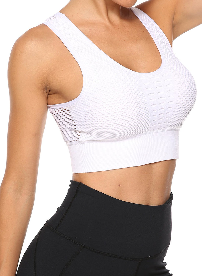 Women's Grid Mesh Back Hollow Out Ultra Soft Seamless Top Bra