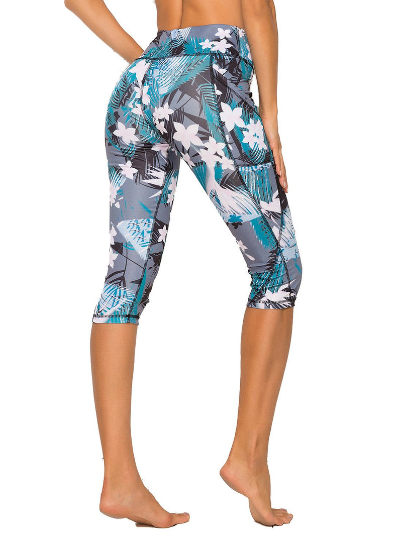 Women's Floral Print Capris Yoga Pants-JustFittoo